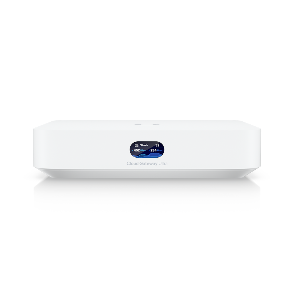 A large main feature product image of Ubiquiti UniFi Cloud Gateway Ultra Router