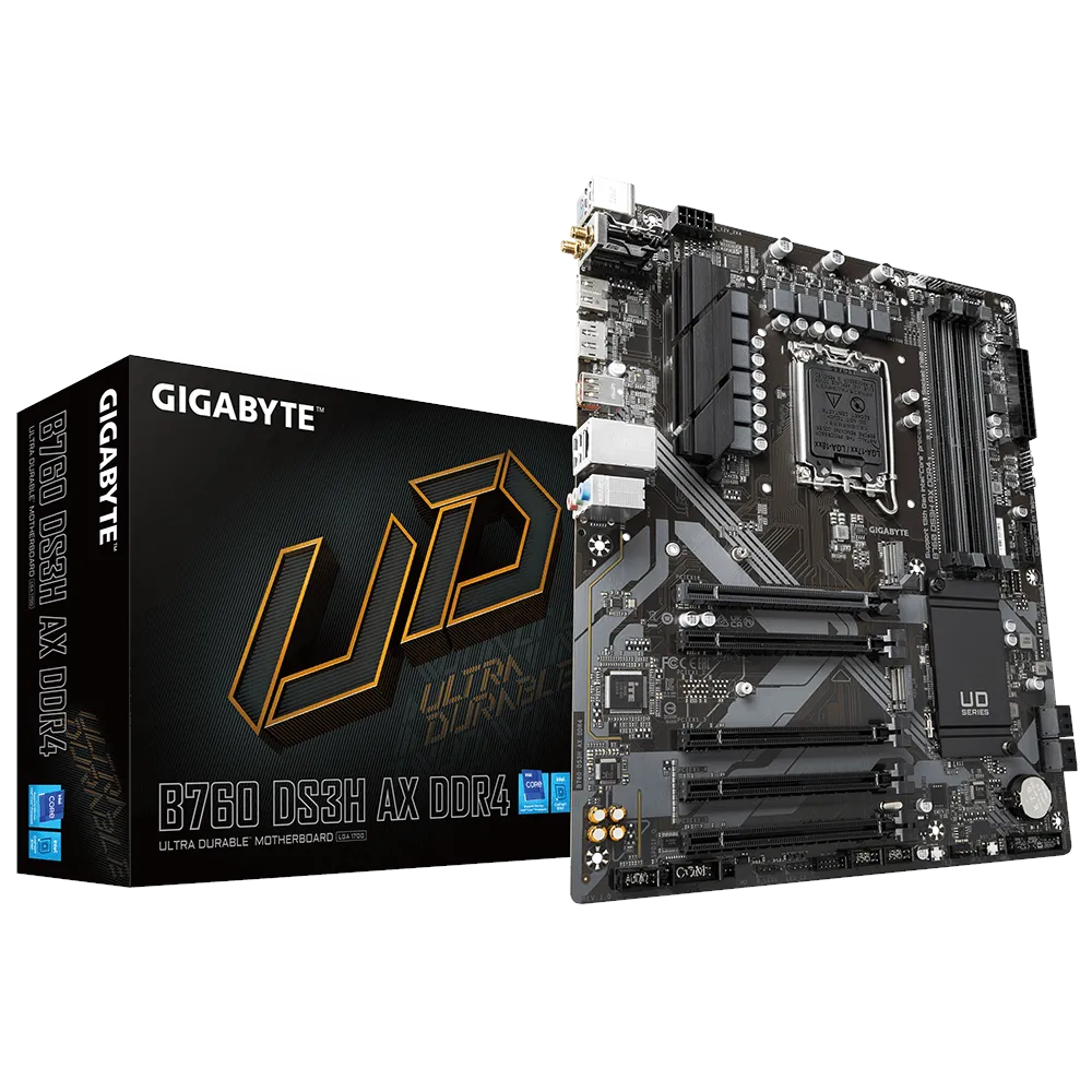 A large main feature product image of EX-DEMO Gigabyte B760 DS3H AX DDR4 LGA1700 ATX Desktop Motherboard