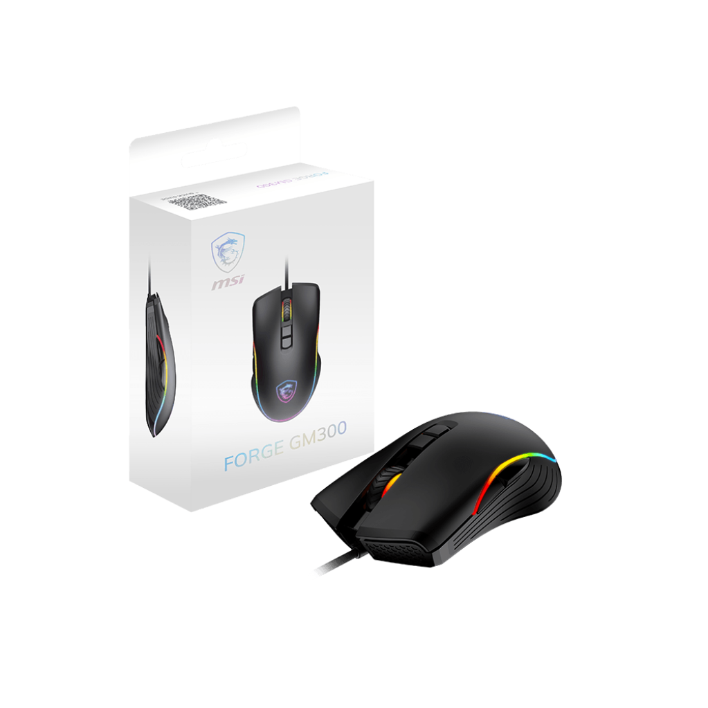 A large main feature product image of MSI Forge GM300 Gaming Mouse