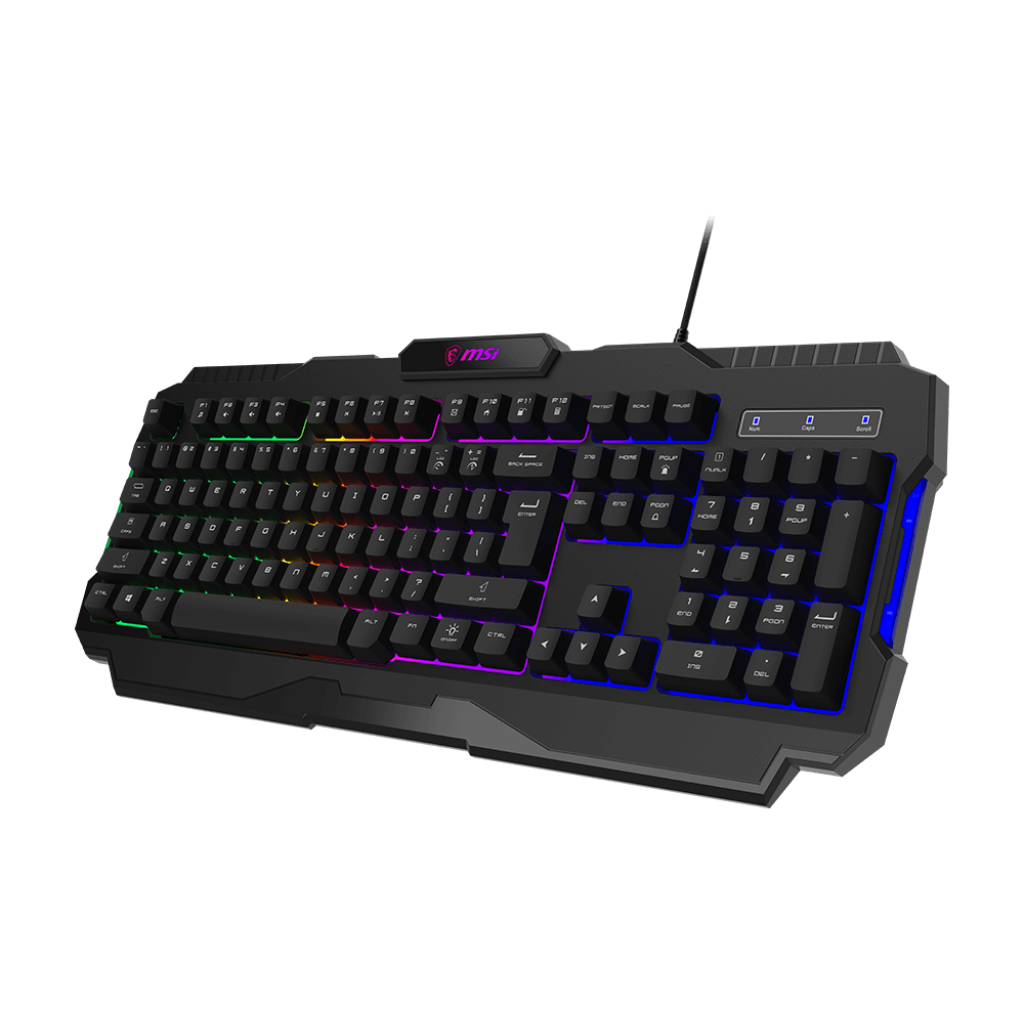 A large main feature product image of MSI Forge GK100 RGB Gaming Keyboard