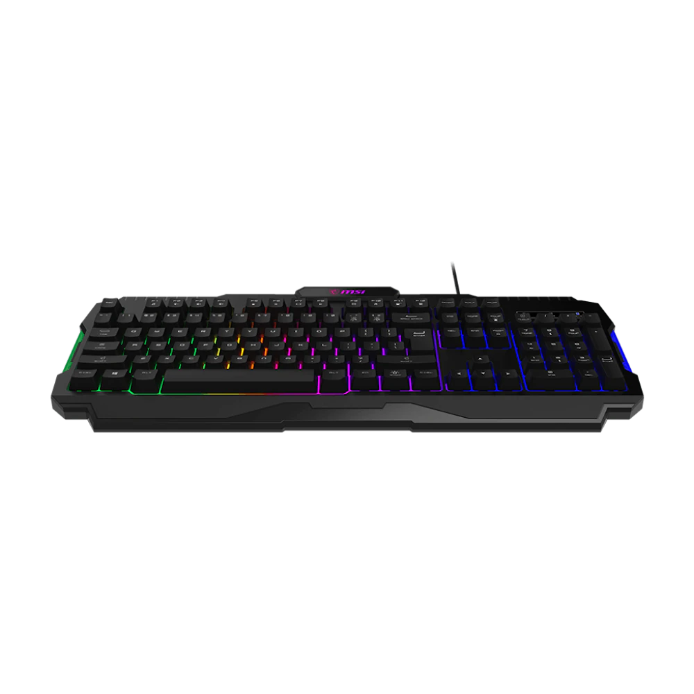 A large main feature product image of MSI Forge GK100 RGB Gaming Keyboard