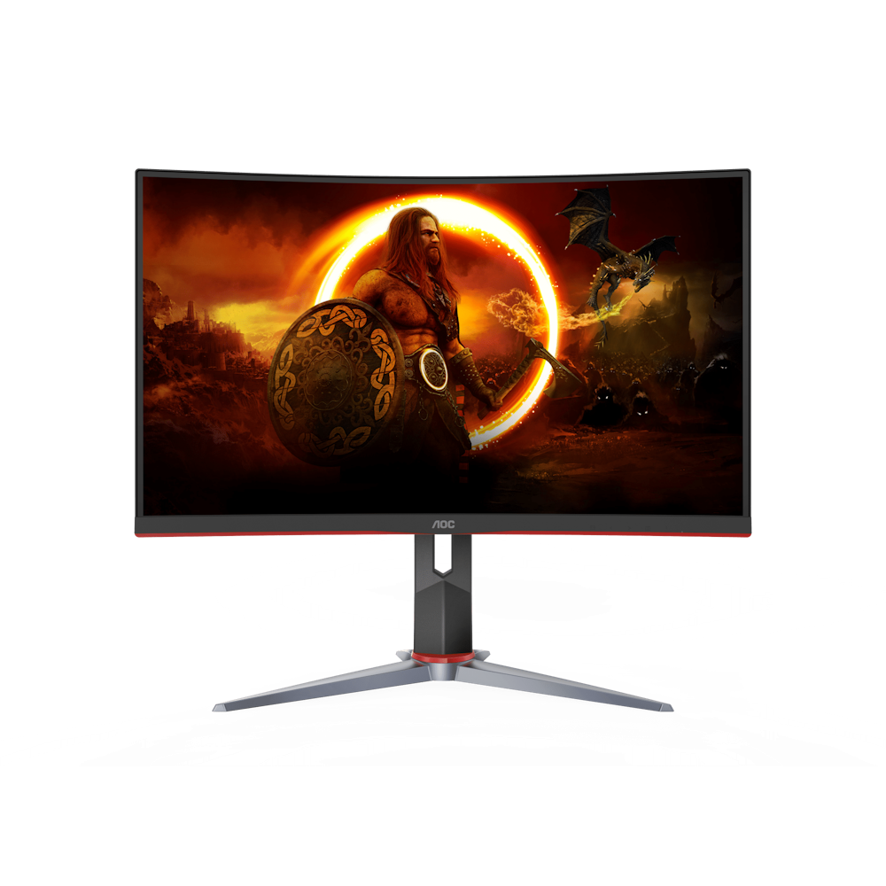 A large main feature product image of AOC Gaming CQ27G2X - 27" Curved QHD 180Hz VA Monitor