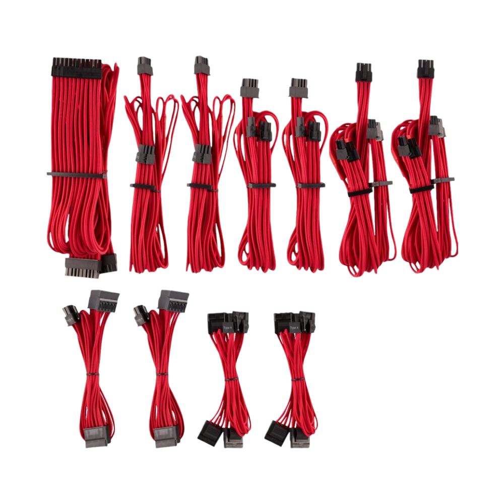 EX-DEMO Corsair Premium Individually Sleeved Pro Cables Kit Type 4 Gen 4 - Red