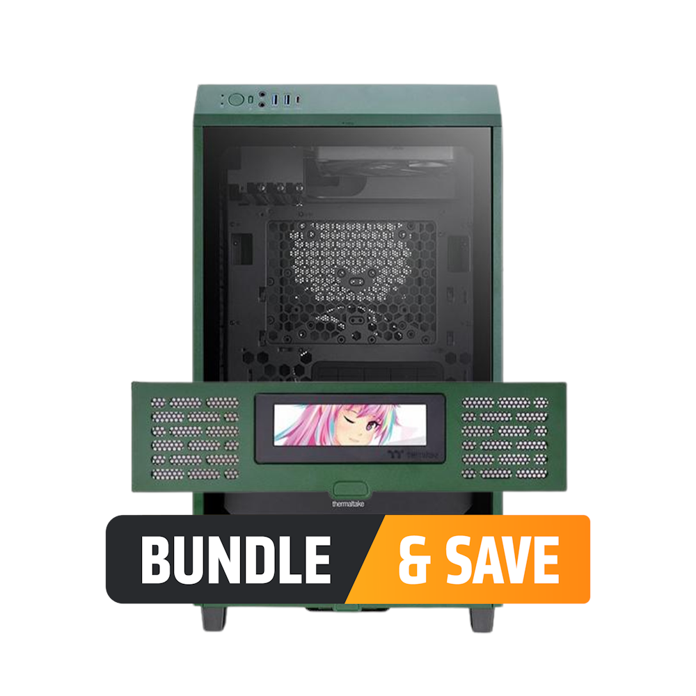 A large main feature product image of Thermaltake The Tower 200 TG - Case & LCD Screen Bundle (Racing Green)