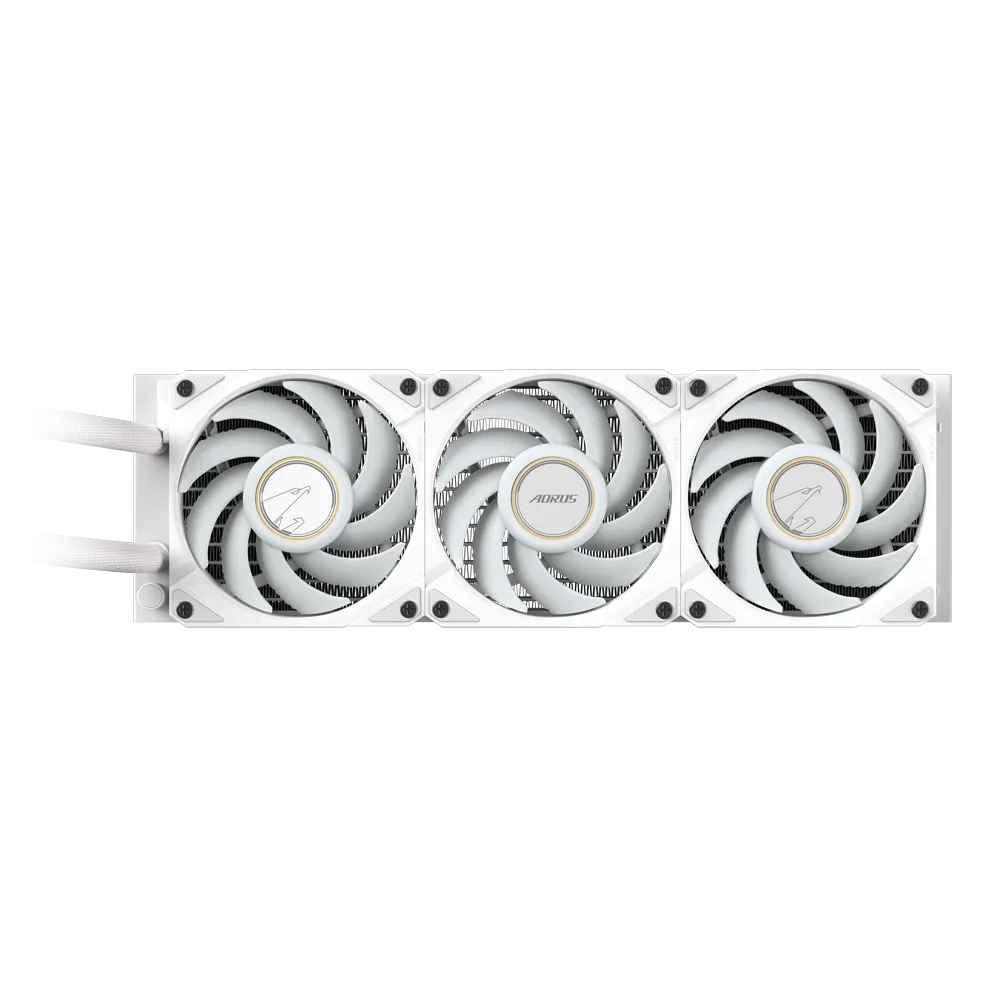 A large main feature product image of Gigabyte AORUS WATERFORCE X II 360 ICE 360mm AIO Liquid Cooler