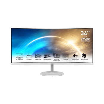 Product image of MSI PRO MP341CQW 34" Curved UWQHD 100Hz VA Monitor - White - Click for product page of MSI PRO MP341CQW 34" Curved UWQHD 100Hz VA Monitor - White