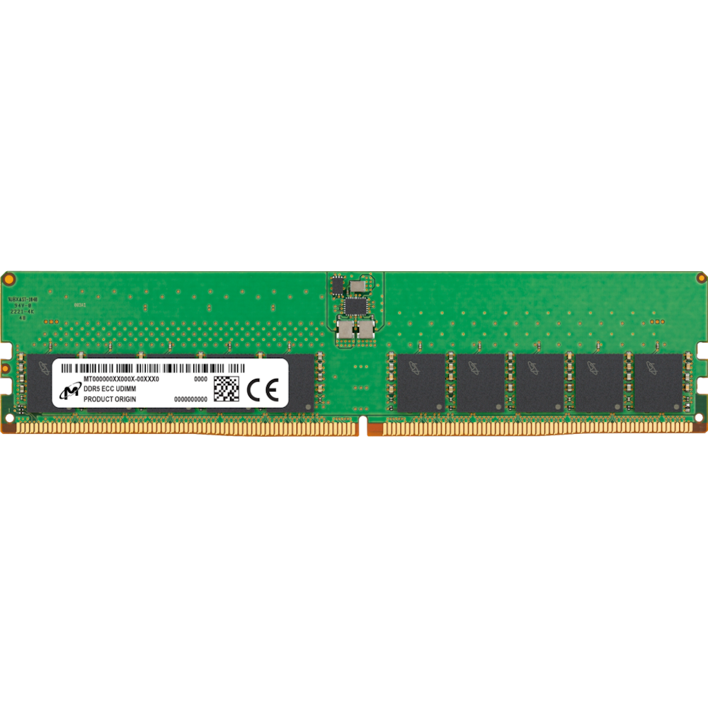 A large main feature product image of Crucial 32GB Single (1x32GB) DDR5 ECC CL40 4800MHz