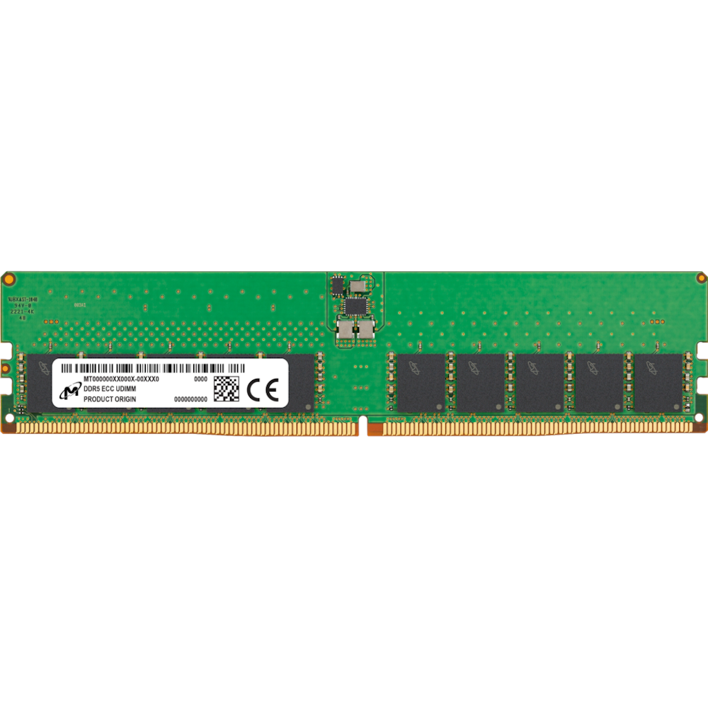 A large main feature product image of Crucial 32GB Single (1x32GB) DDR5 ECC CL40 4800MHz