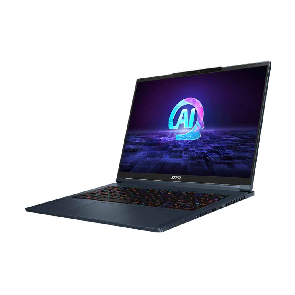 A large main feature product image of MSI Stealth 16 AI Studio (A1V) - 16" 120Hz, Core Ultra 9, RTX 4080, 32GB/2TB - Win 11 Gaming Notebook