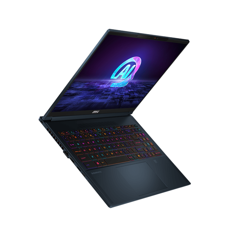 A large main feature product image of MSI Stealth 16 AI Studio (A1V) - 16" 120Hz, Core Ultra 9, RTX 4090, 32GB/2TB - Win 11 Gaming Notebook