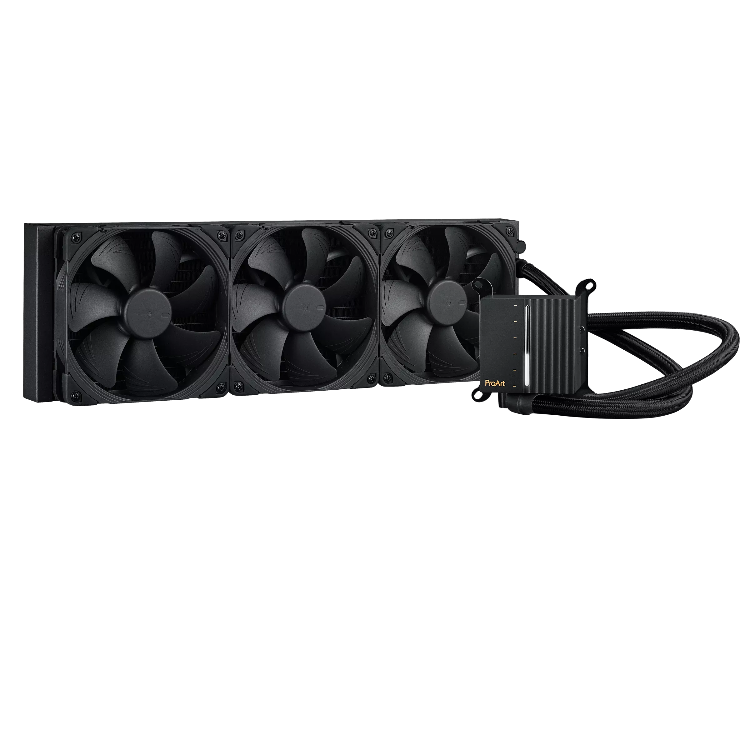 A large main feature product image of ASUS ProArt LC 420 - 420mm AIO Liquid CPU Cooler