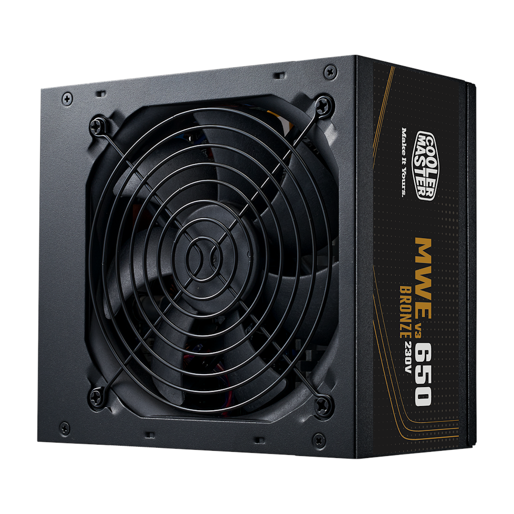 A large main feature product image of Cooler Master MWE V3 650W Bronze ATX 3.1 PSU
