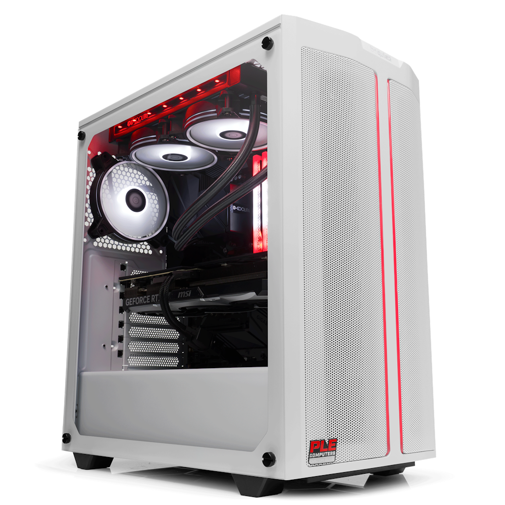 A large main feature product image of EX-DEMO PLE Redline RTX 4070 Ti Prebuilt Ready To Go Gaming PC