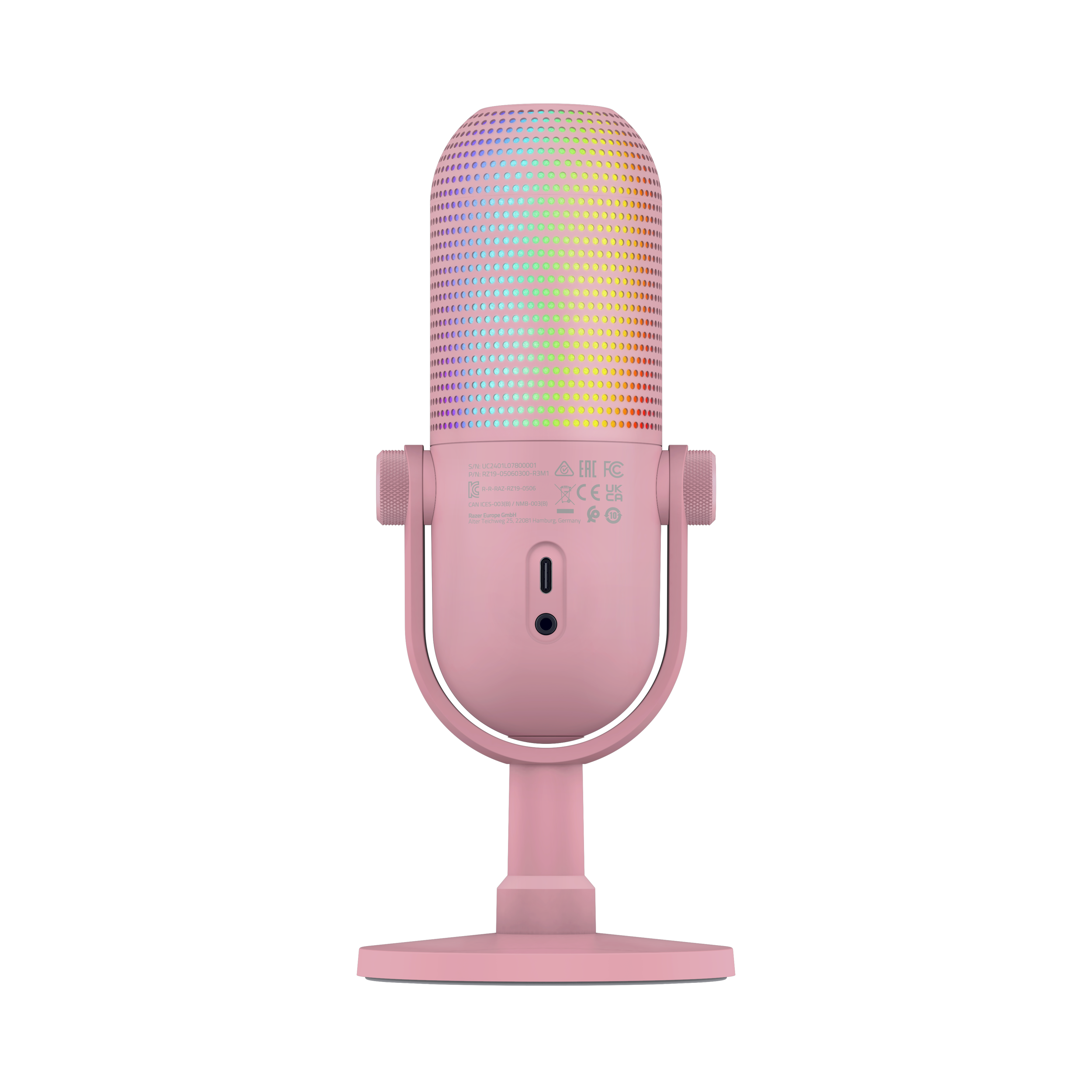 A large main feature product image of Razer Seiren V3 Chroma - RGB USB Microphone with Tap-to-Mute (Quartz Pink)