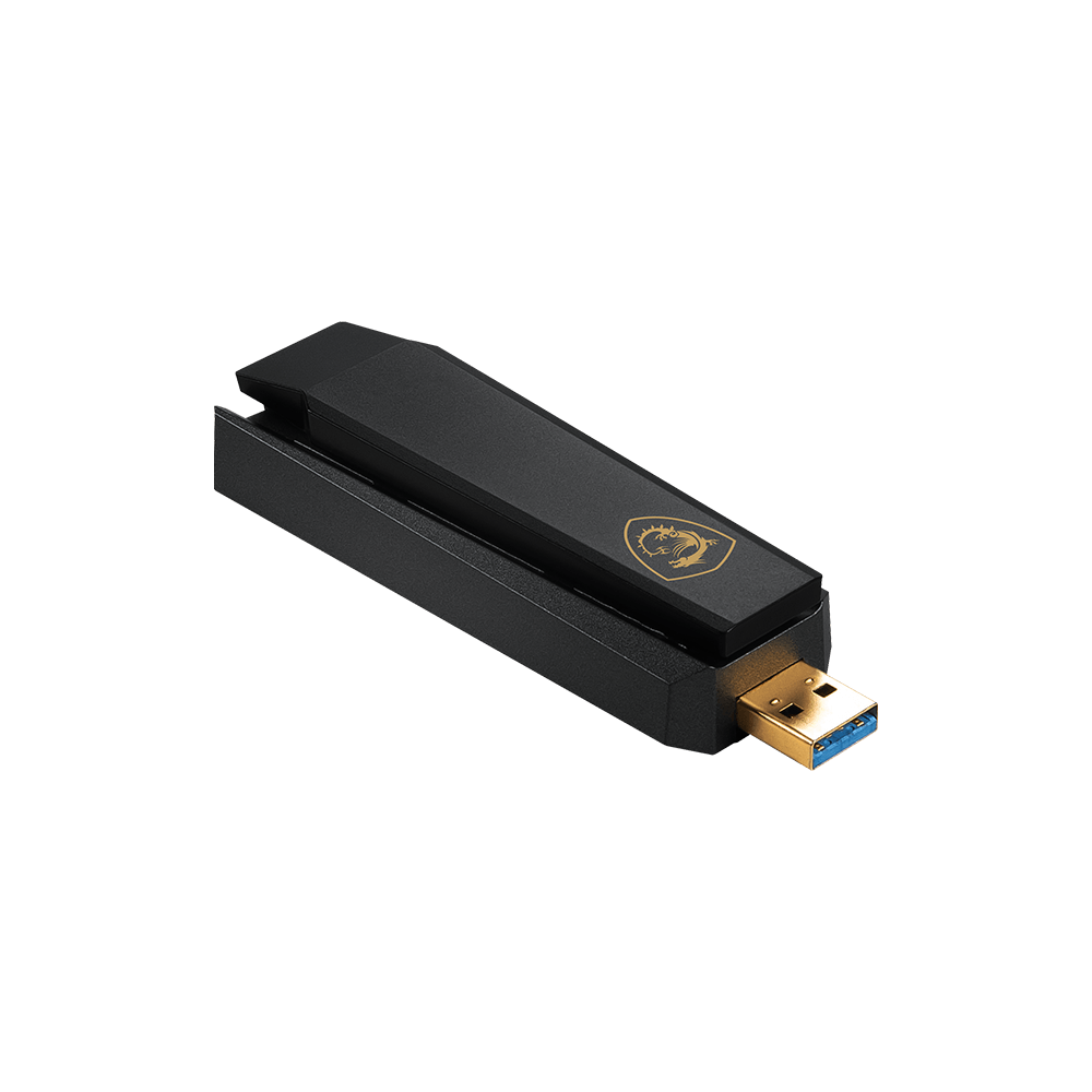 A large main feature product image of MSI GUAXE54 AXE5400 Tri-Band Wireless USB Adapter