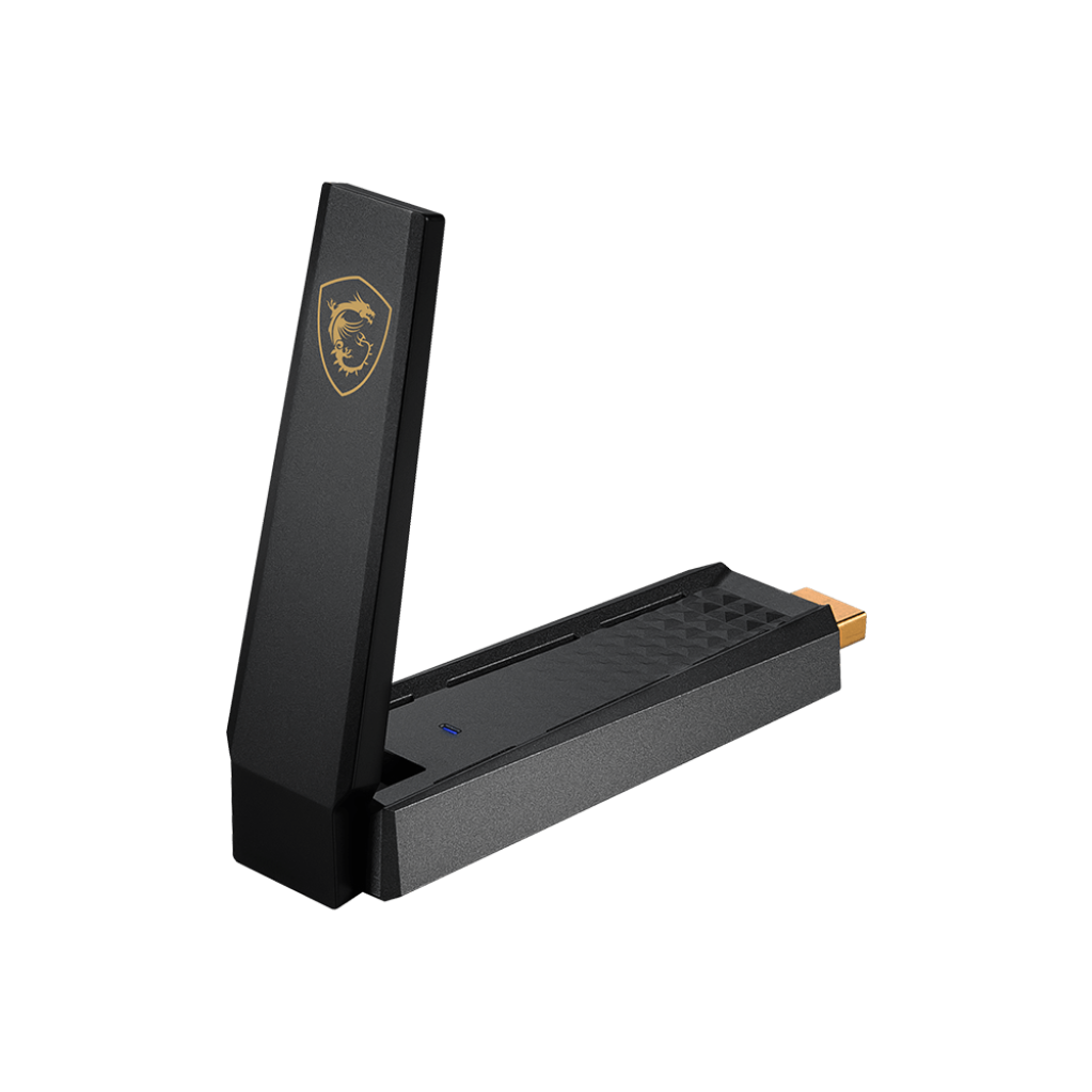 A large main feature product image of MSI GUAXE54 AXE5400 Tri-Band Wireless USB Adapter