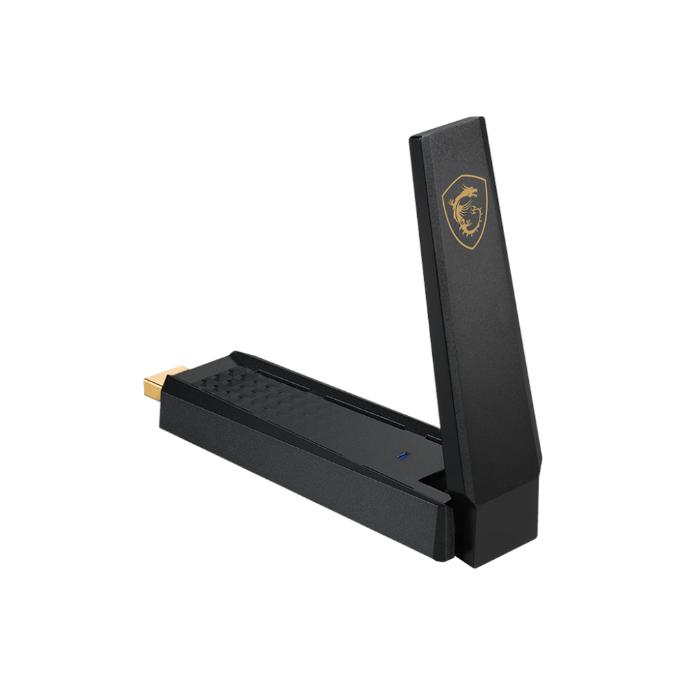 A large main feature product image of MSI GUAXE54 AXE5400 Tri-Band Wireless USB Adapter