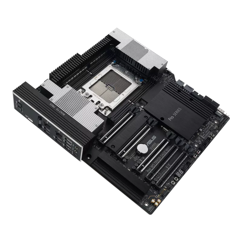 A large main feature product image of ASUS Pro WS TRX50-SAGE WiFi sTR5 CEB Workstation Desktop Motherboard