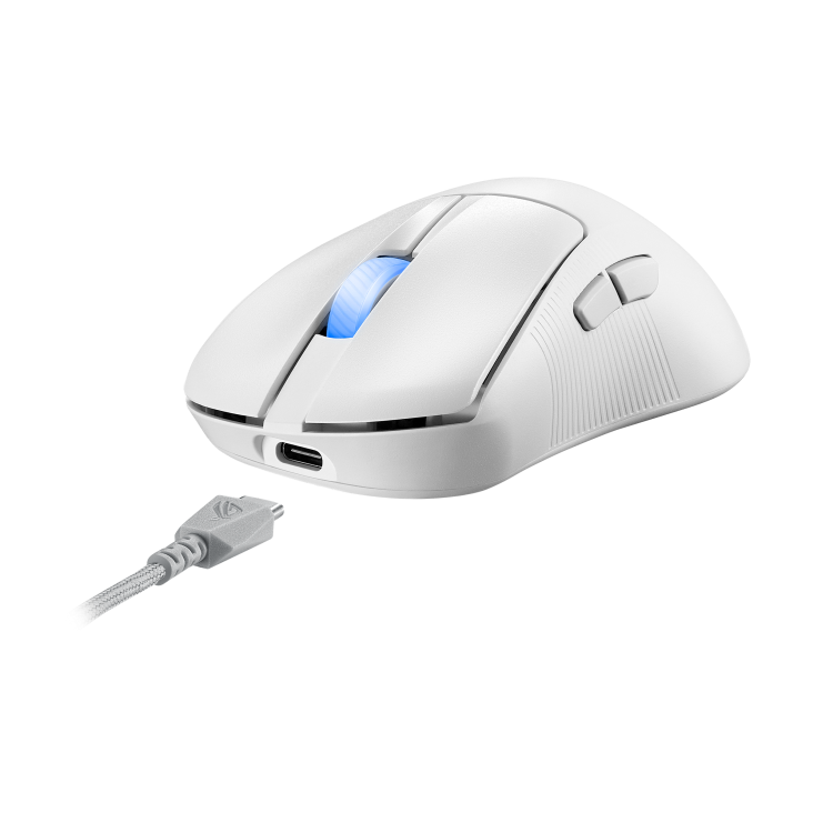 A large main feature product image of ASUS ROG Keris II Wireless Ace - Moonlight White