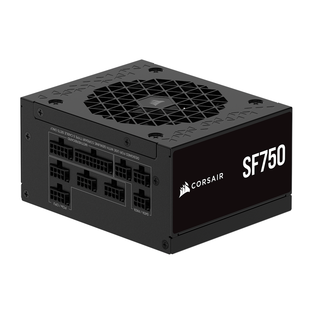A large main feature product image of Corsair SF750 - 750W Platinum SFX Modular PSU