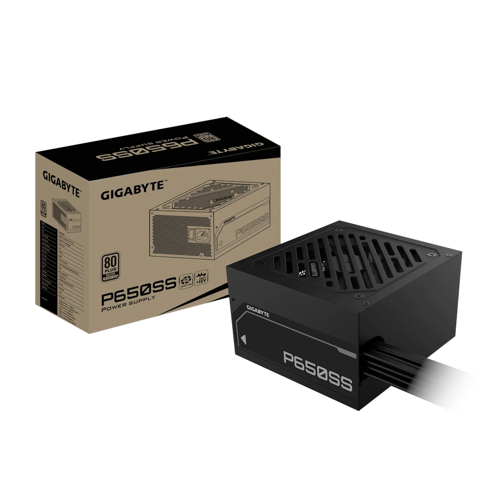 A large main feature product image of Gigabyte P650SS - 650W Silver ATX PSU