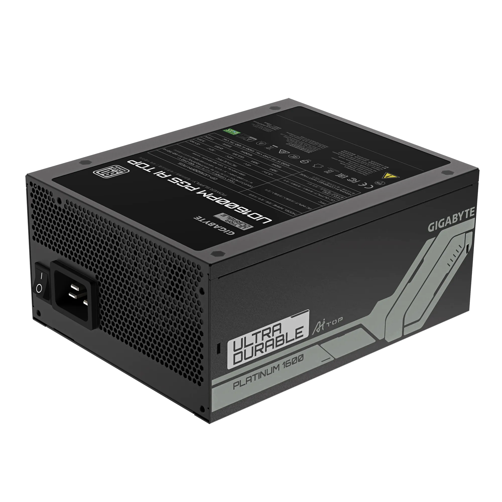 A large main feature product image of Gigabyte UD1600PM PG5 AI Top 1600W Platinum ATX Modular 15A PSU 