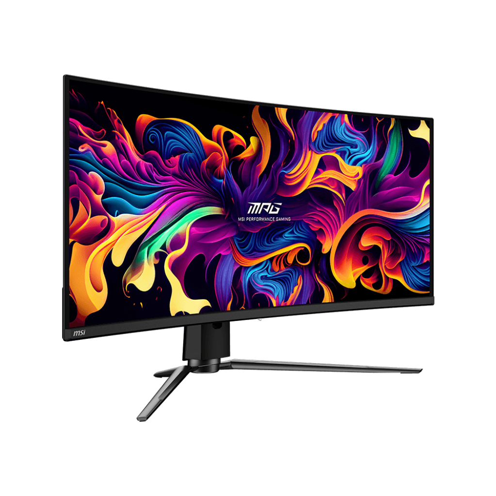A large main feature product image of MSI MPG 341CQPX - 34" Curved 1440p 240Hz QD-OLED Gaming Monitor