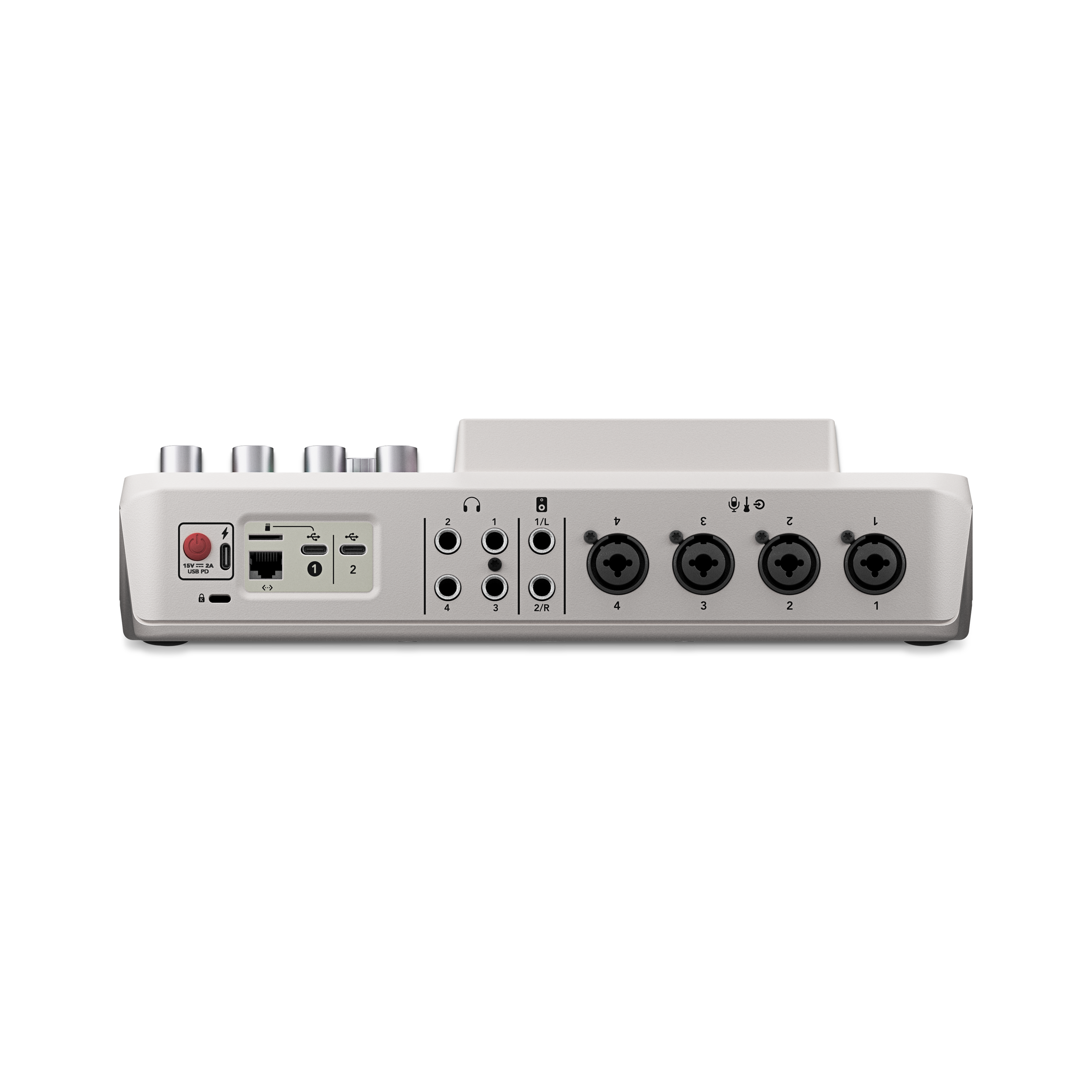 A large main feature product image of RODE RODECaster Pro II - Integrated Audio Production Studio (White)