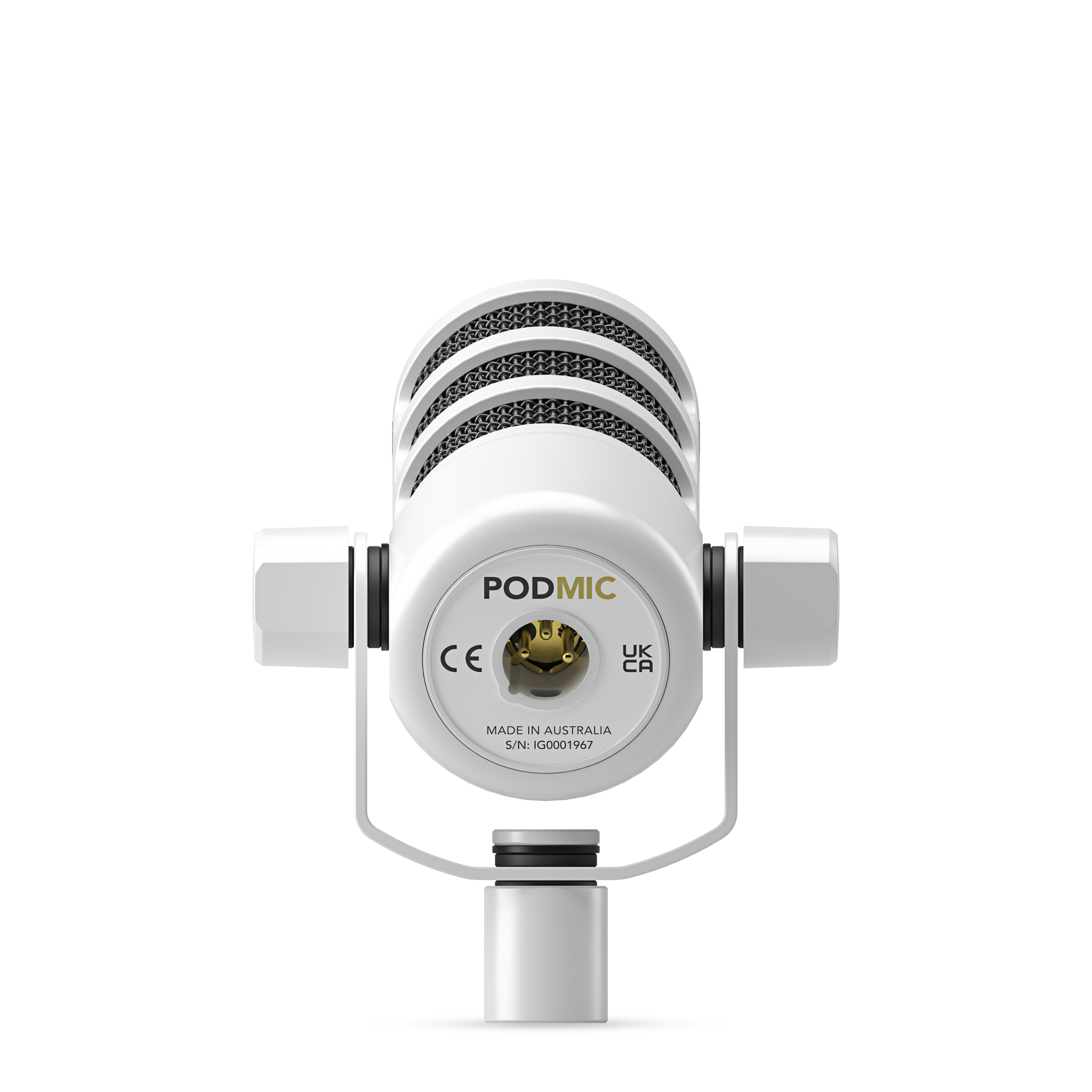 A large main feature product image of RODE PodMic - Cardioid Dynamic Broadcast XLR Microphone (White)