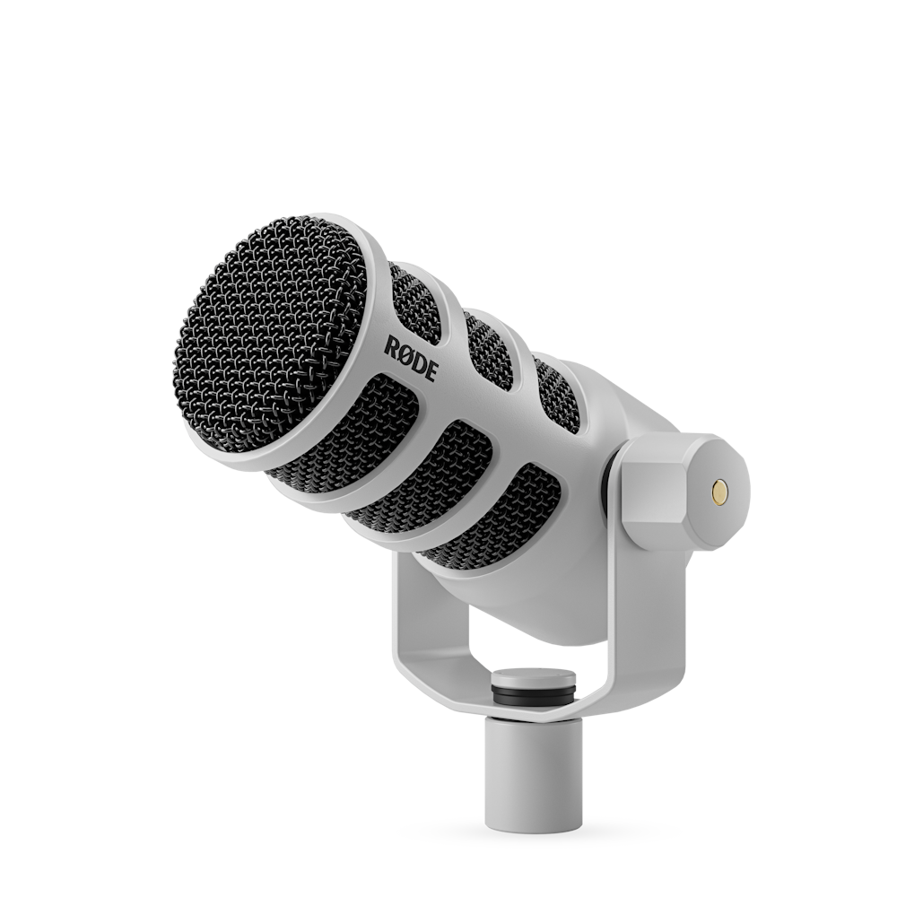A large main feature product image of RODE PodMic - Cardioid Dynamic Broadcast XLR Microphone (White)