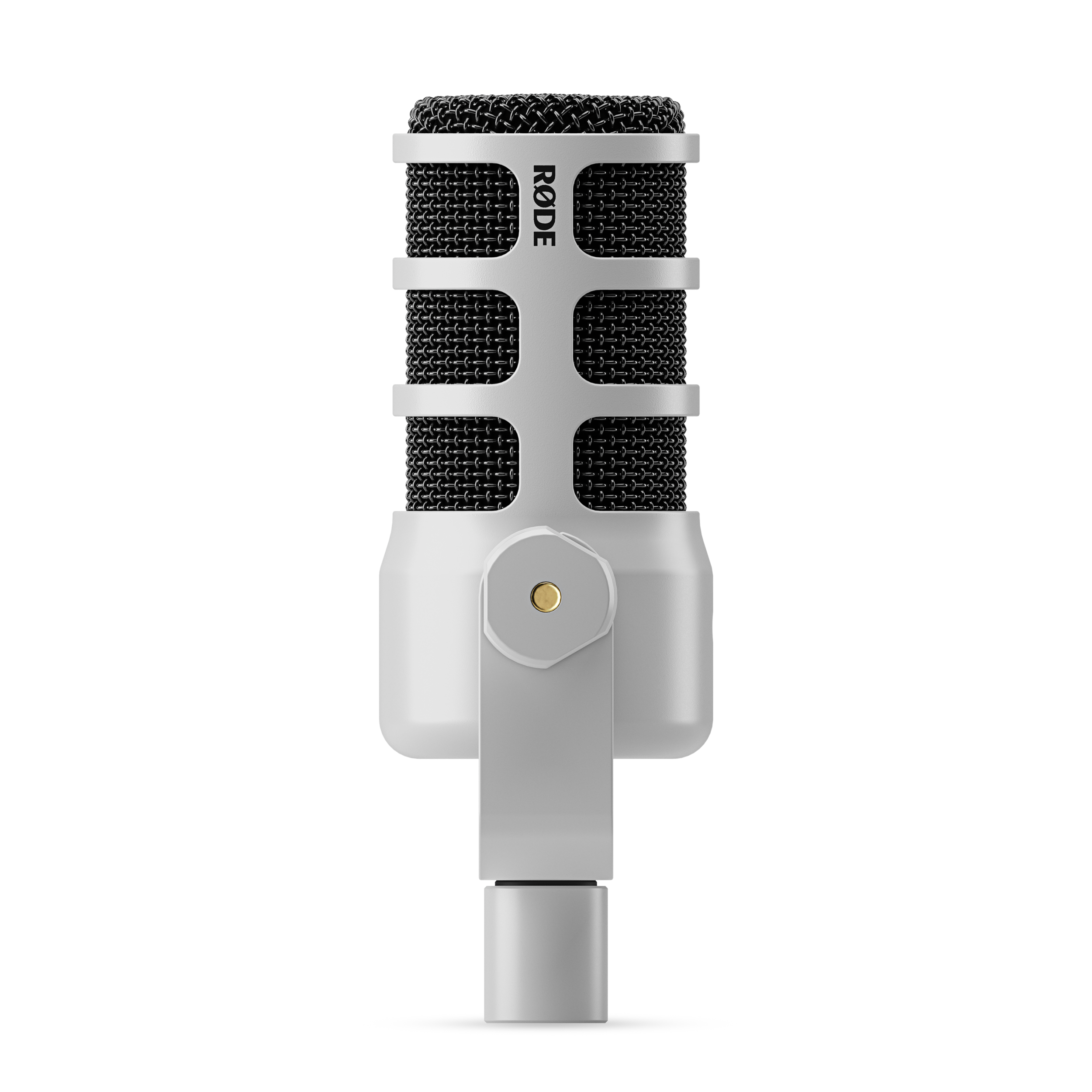 A large main feature product image of RODE PodMic - Cardioid Dynamic Broadcast XLR Microphone (White)