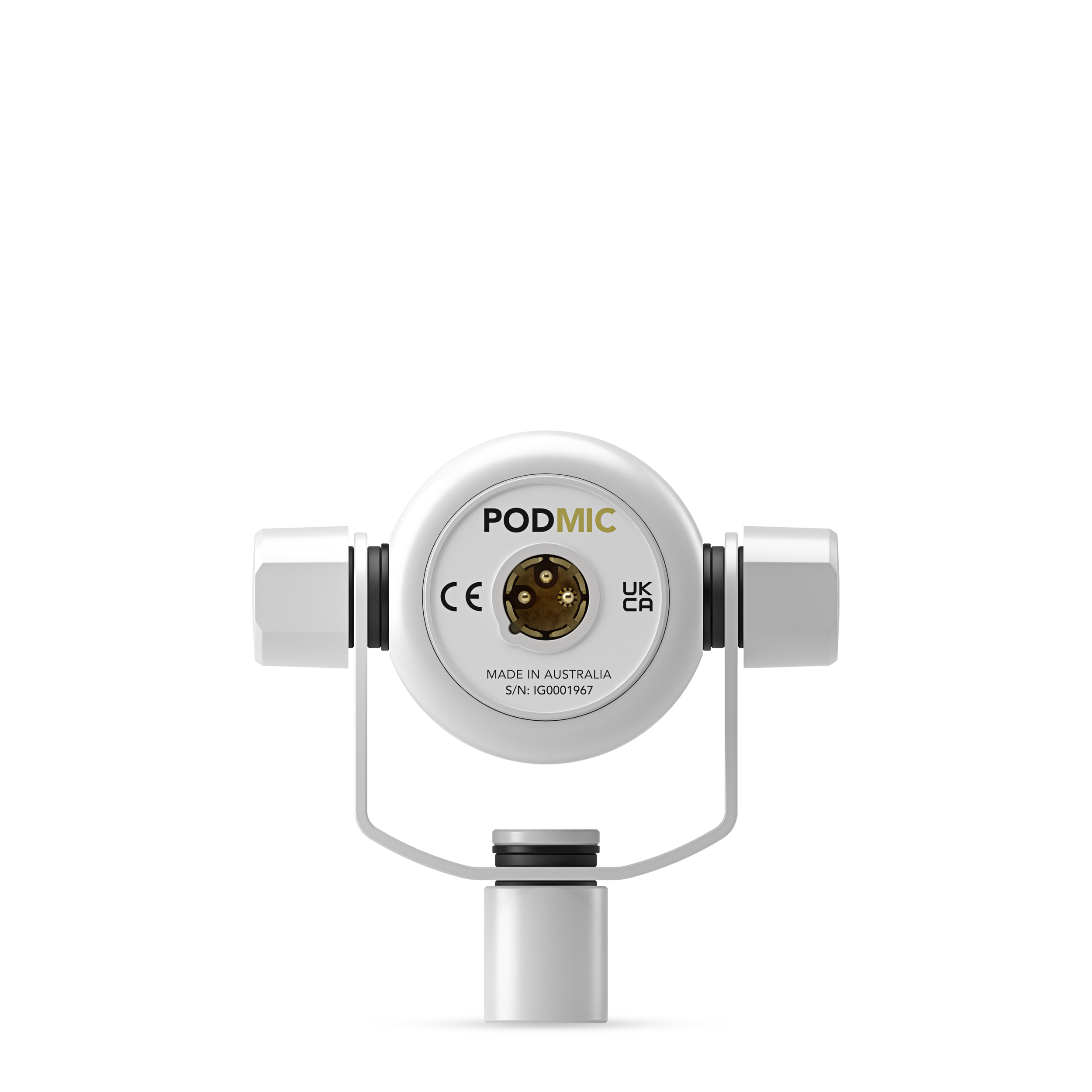 A large main feature product image of RODE PodMic - Cardioid Dynamic Broadcast XLR Microphone (White)