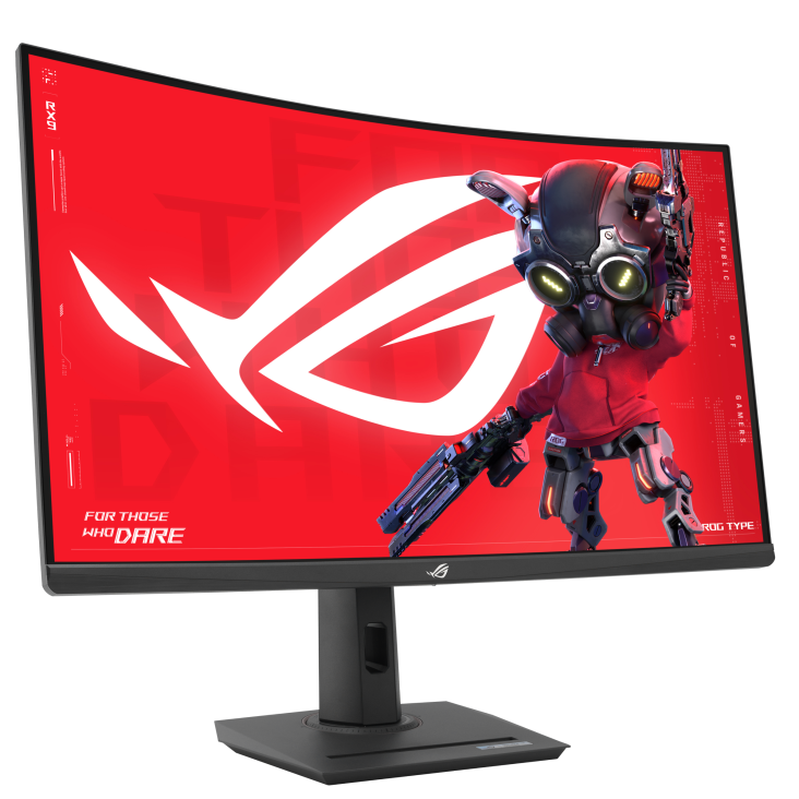 A large main feature product image of ASUS ROG Strix XG32WCS - 32" Curved 1440p 180Hz Fast VA Gaming Monitor