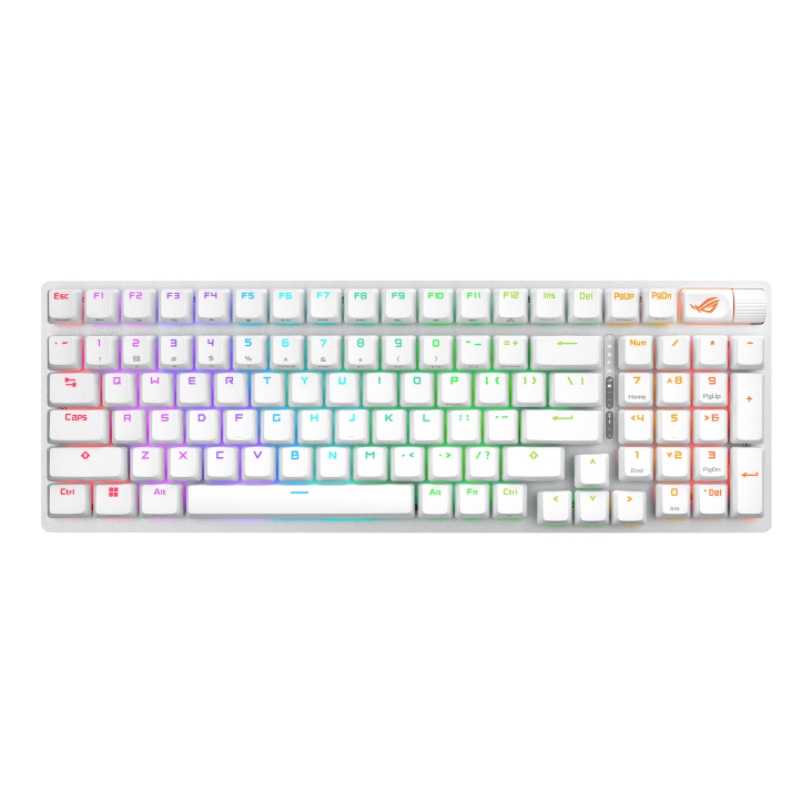 A large main feature product image of ASUS ROG Strix Scope II 96 Wireless Mechanical Gaming Keyboard - Snow Switch (White)