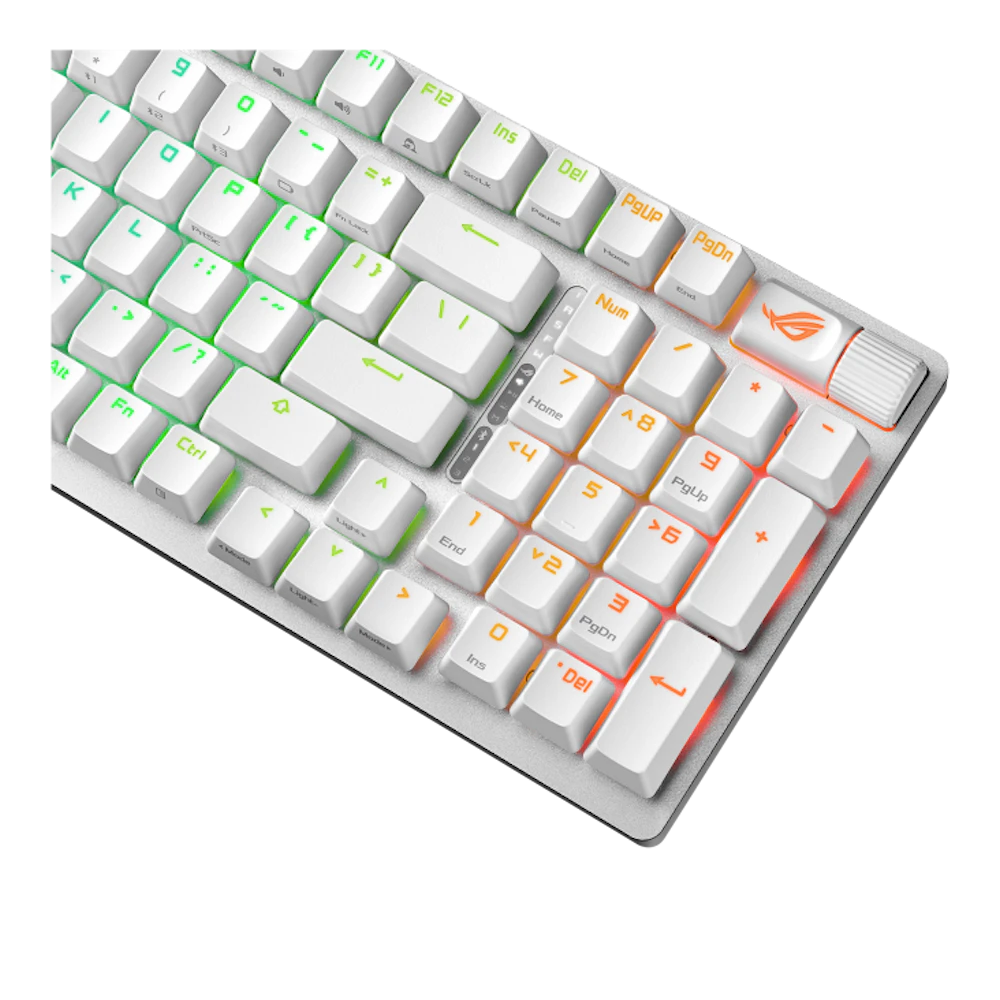 A large main feature product image of ASUS ROG Strix Scope II 96 Wireless Mechanical Gaming Keyboard - Snow Switch (White)