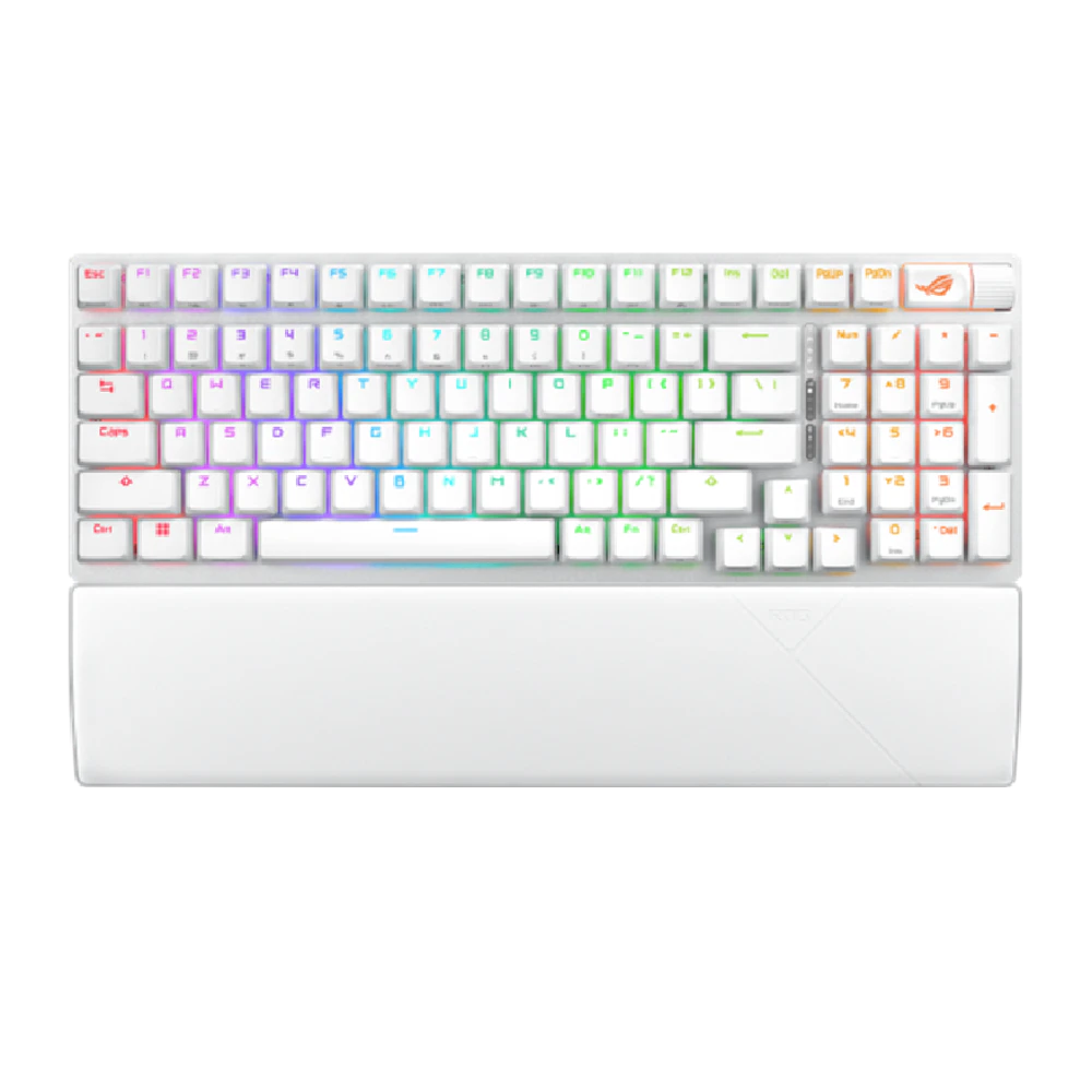 A large main feature product image of ASUS ROG Strix Scope II 96 Wireless Mechanical Gaming Keyboard - Snow Switch (White)