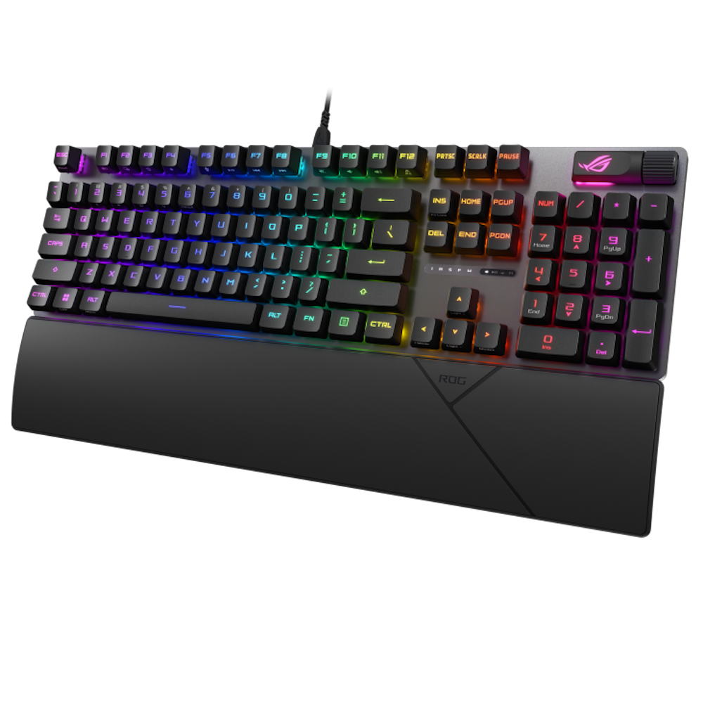 A large main feature product image of EX-DEMO ASUS ROG Strix Scope II RX Mechanical Gaming Keyboard - RX Red Switch