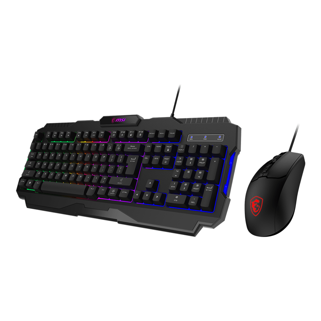 A large main feature product image of MSI Forge GK100 Keyboard and Mouse Combo