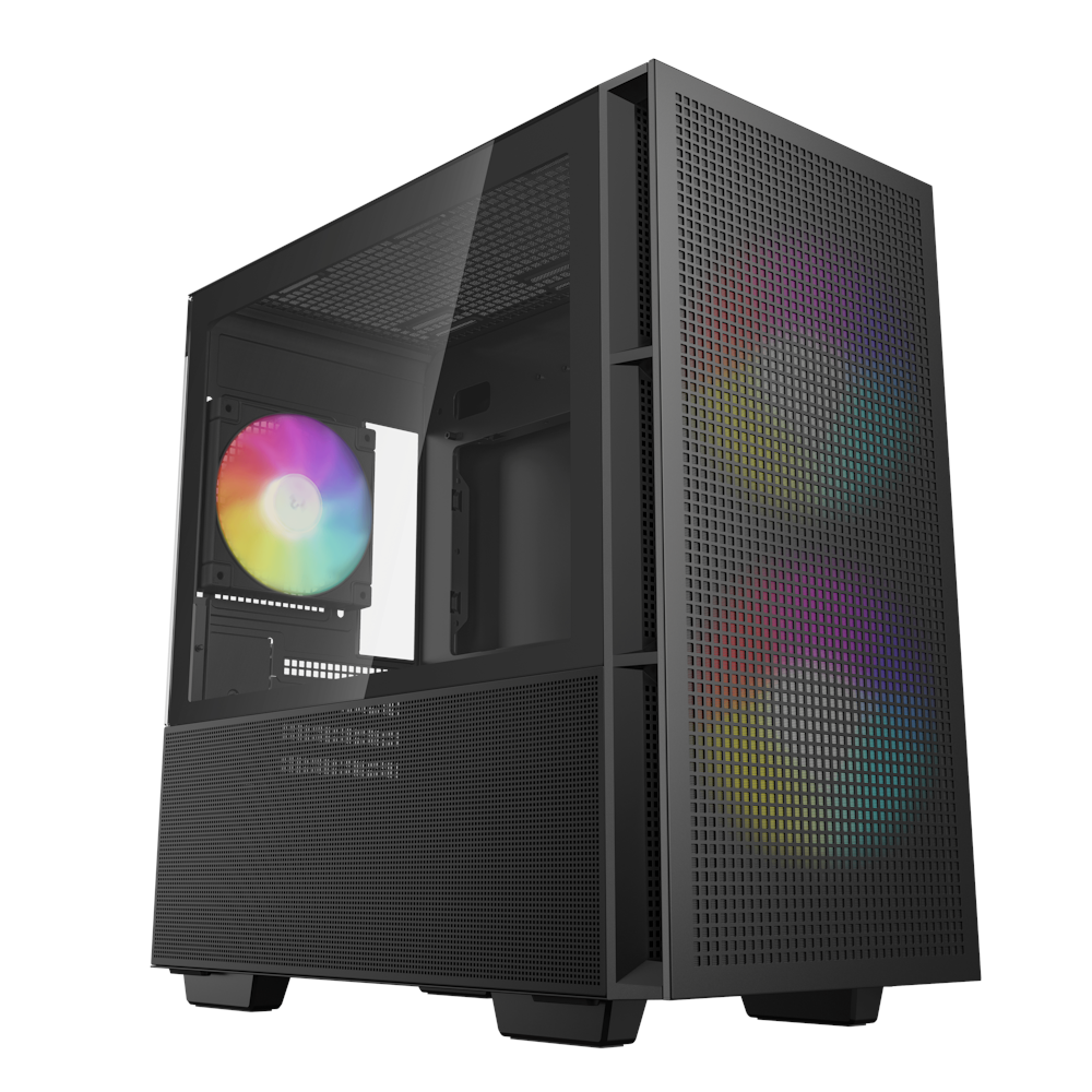 A large main feature product image of DeepCool CH360 Tempered Glass Micro Tower Case (Black)