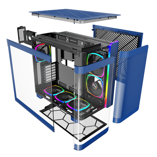 A large main feature product image of Montech KING 95 PRO Dual-Chamber Tempered Glass Mid Tower Case (Blue)