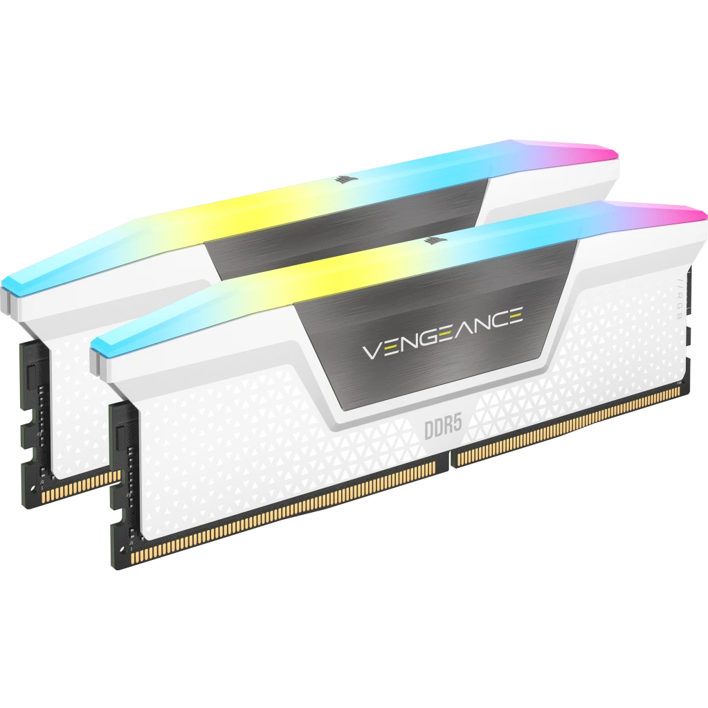 A large main feature product image of Corsair Vengeance RGB 32GB Kit (2x16GB) XMP DDR5-6400 C32 (White)