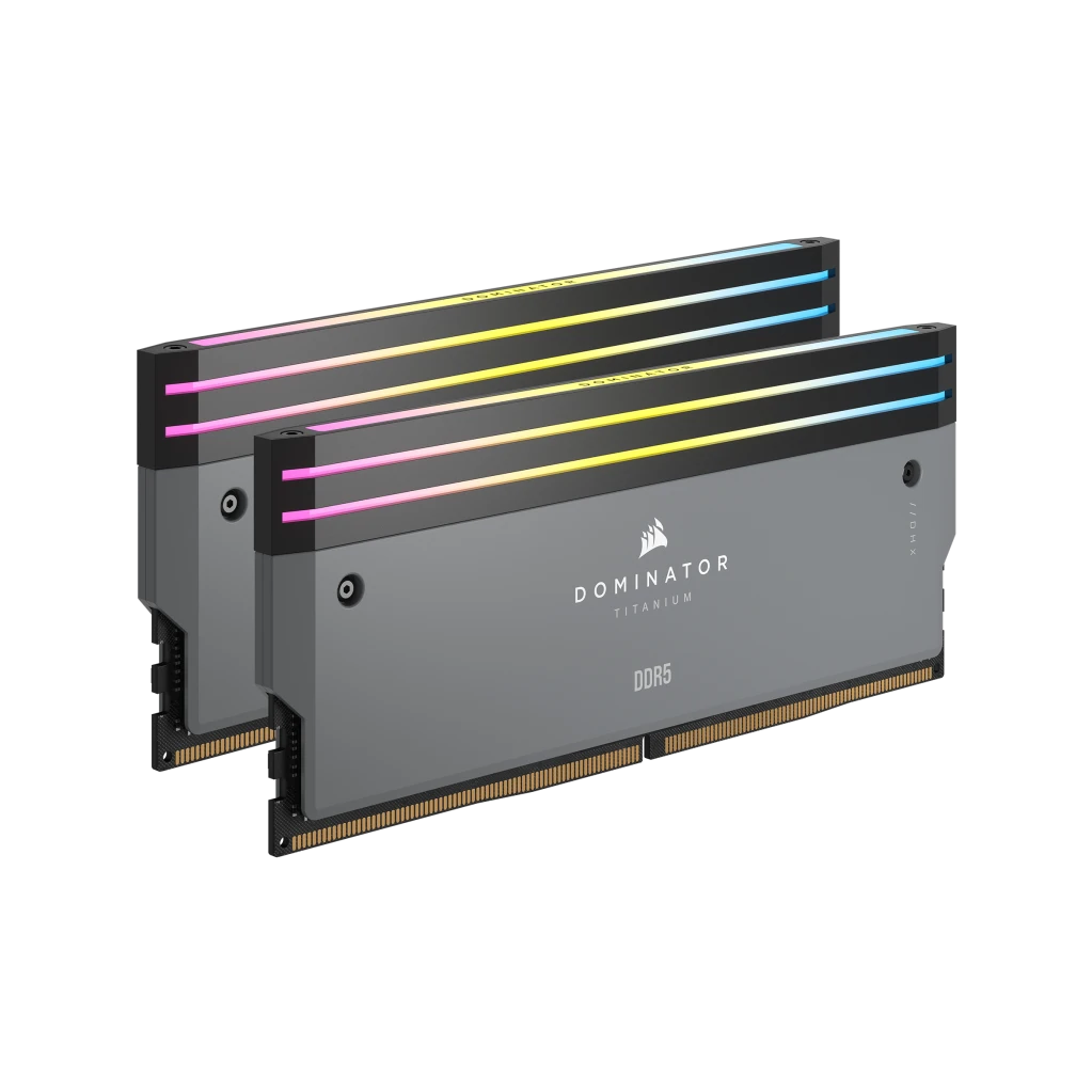A large main feature product image of Corsair Dominator Titanium RGB 64GB Kit (2x32GB) XMP/EXPO DDR5-6000 C30 (Grey)