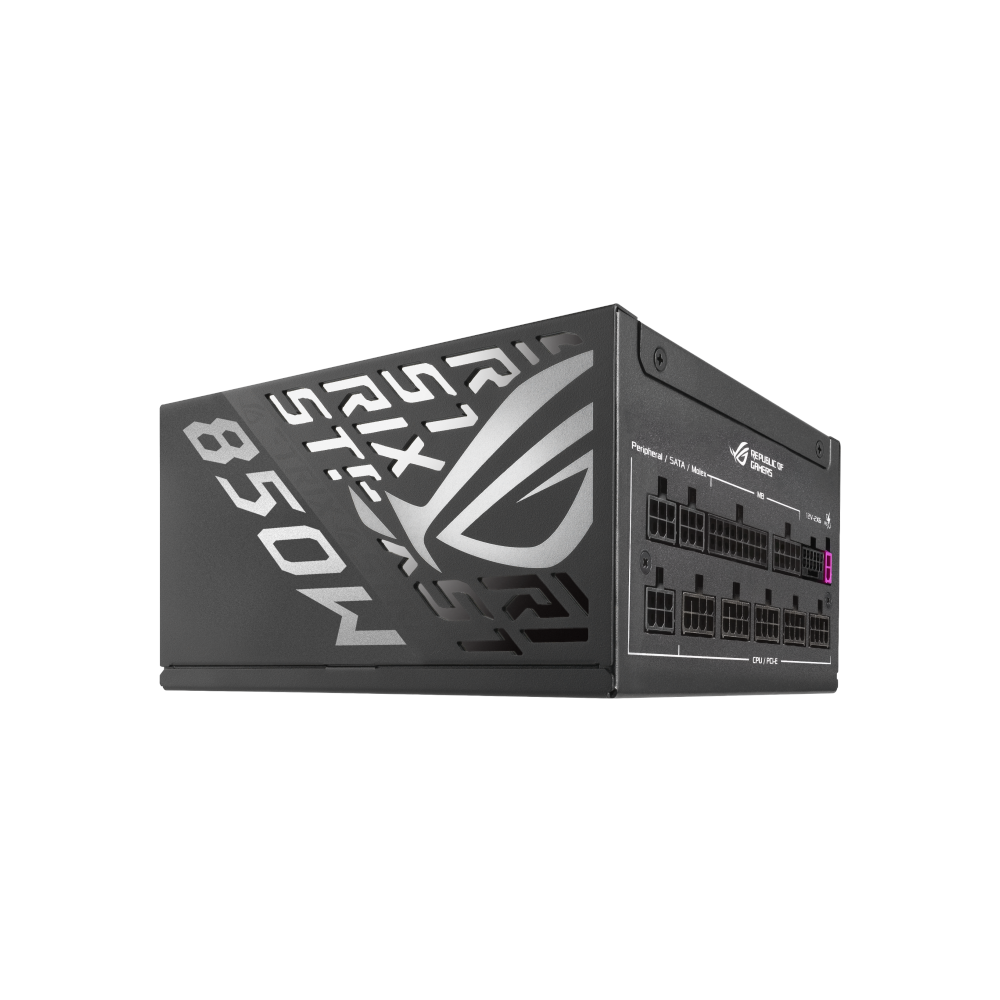A large main feature product image of ASUS ROG Strix 850W Platinum PCIe 5.0 ATX Modular PSU
