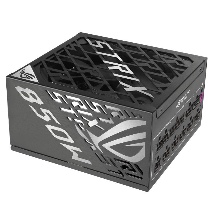 A large main feature product image of ASUS ROG Strix 850W Platinum PCIe 5.0 ATX Modular PSU