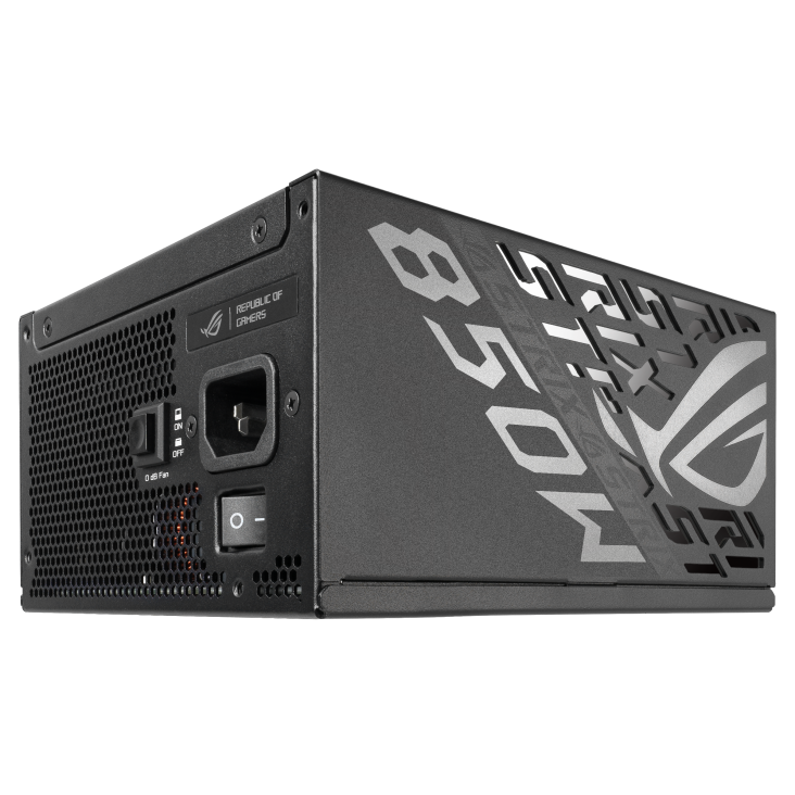 A large main feature product image of ASUS ROG Strix 850W Platinum PCIe 5.0 ATX Modular PSU
