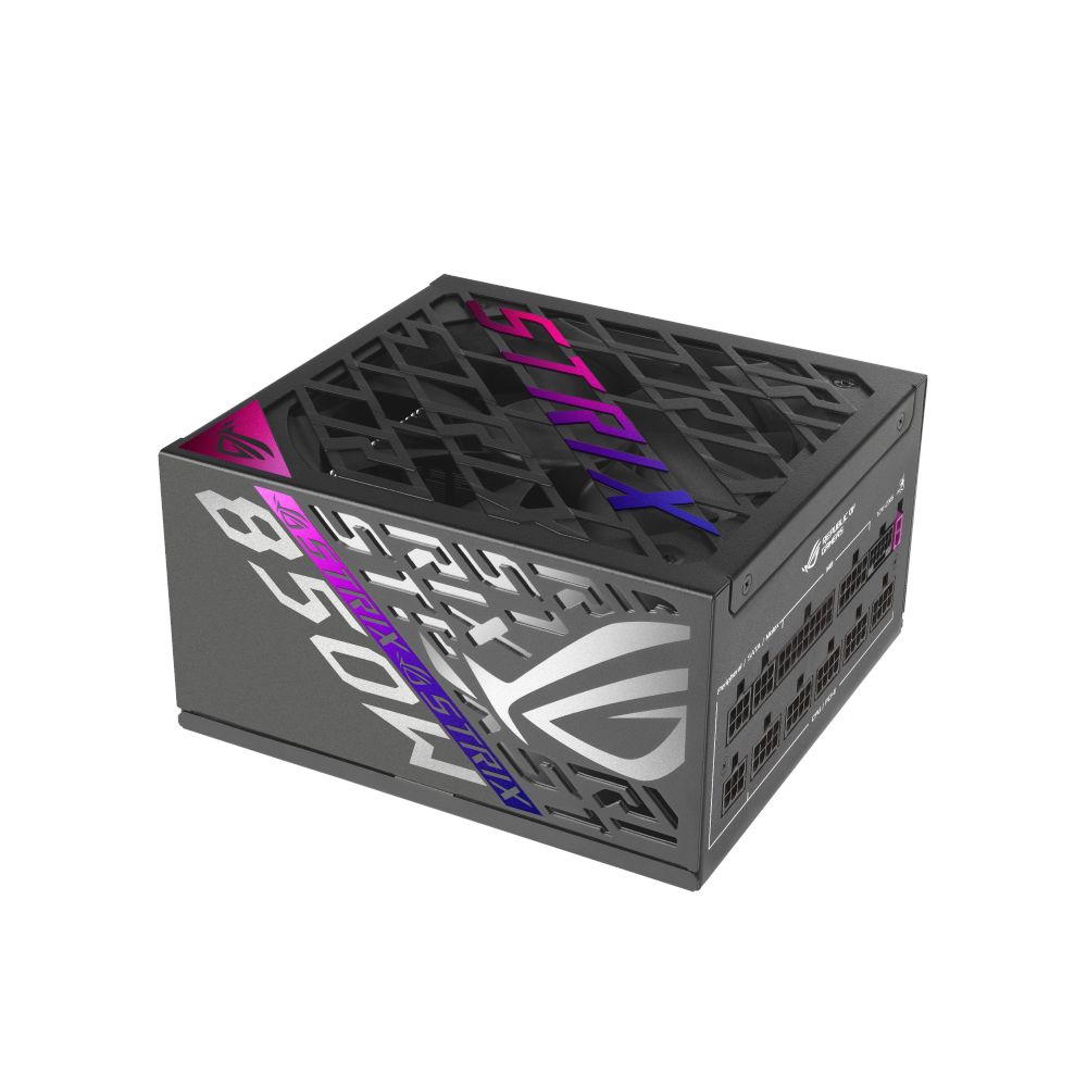 A large main feature product image of ASUS ROG Strix 850W Platinum PCIe 5.0 ATX Modular PSU