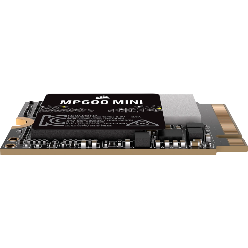 A large main feature product image of Corsair MP600 MINI PCIe Gen4 NVMe M.2 2230 SSD - 2TB