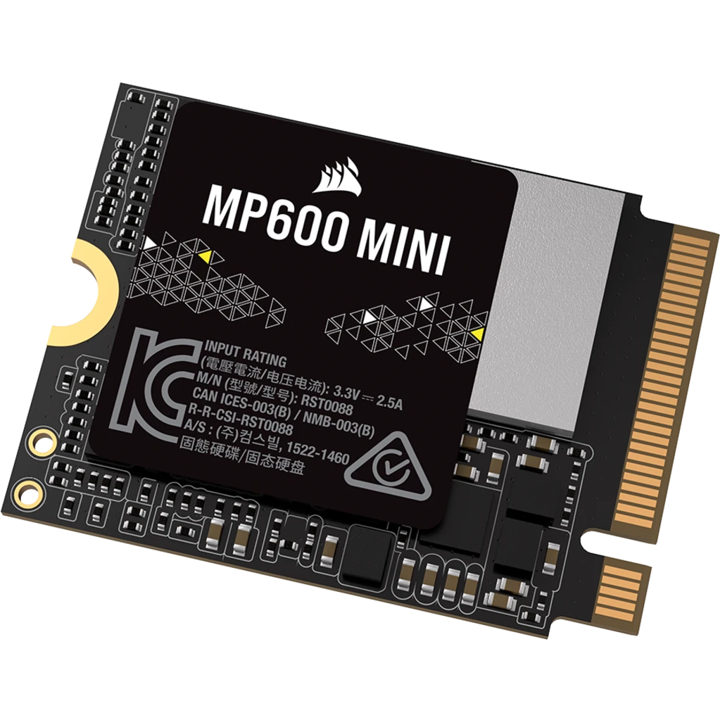 A large main feature product image of Corsair MP600 MINI PCIe Gen4 NVMe M.2 2230 SSD - 2TB
