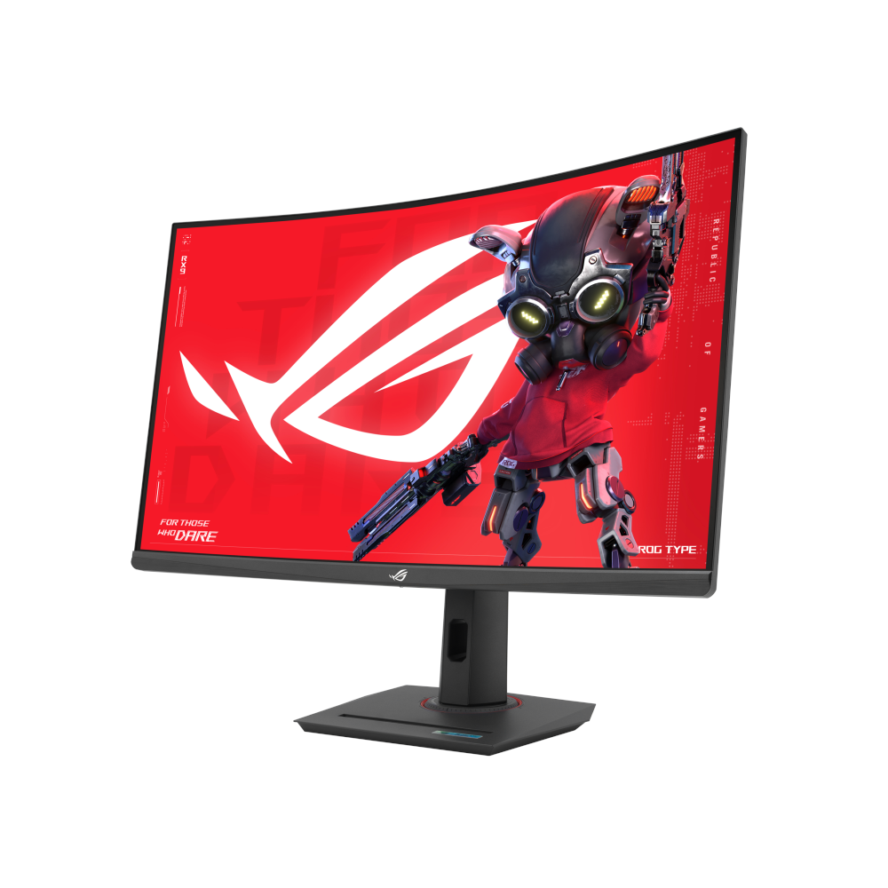 A large main feature product image of ASUS ROG Strix XG32WCMS - 32" Curved 1440p 280Hz Fast VA Gaming Monitor