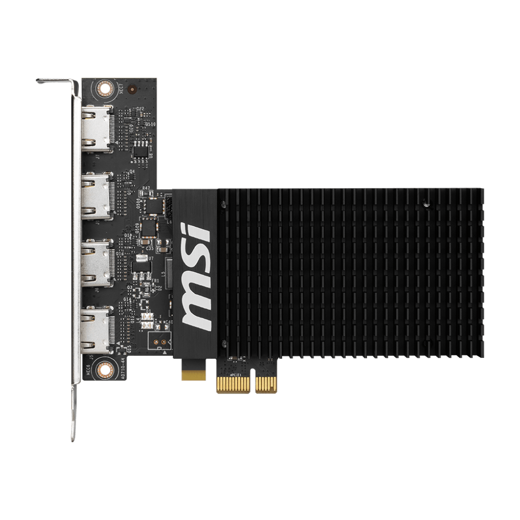 A large main feature product image of MSI GeForce GT 710 2GB DDR3 (4 HDMI)